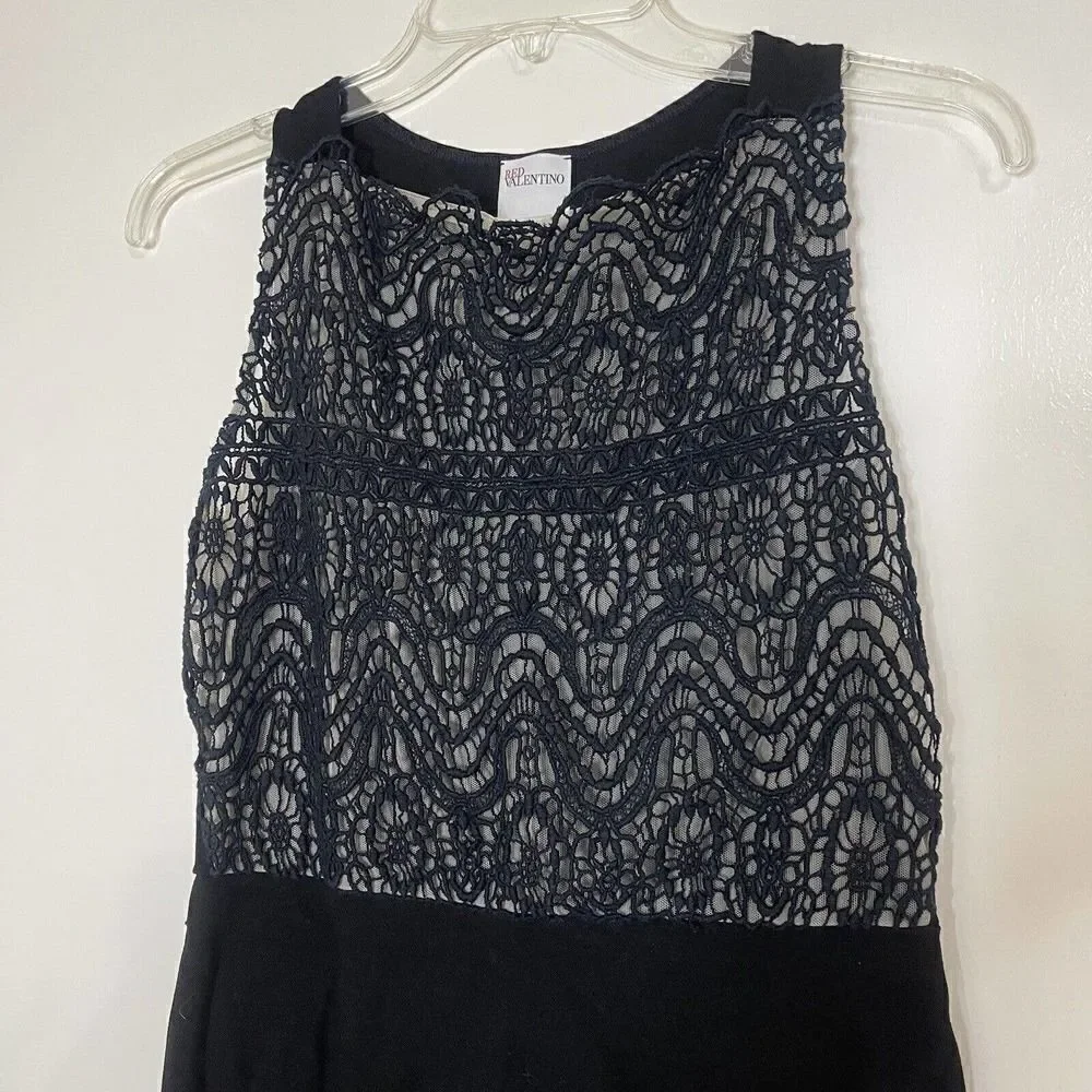 RED Valentino black knit lace overlay sleeveless bodycon dress size Medium